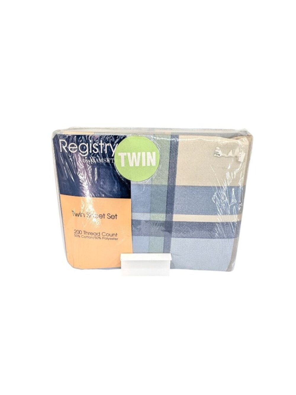 Vtg Registry Wamsutta Twin Sheet Set Plaid 200 Thread Count Coastal USA Sealed